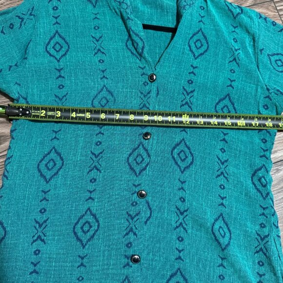 Vintage 90s Teal Geometric Tunic Button-Up – Size L - Picture 4 of 15
